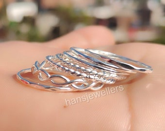 Silver stacking rings | Stackable rings 925 silver ultimate stacking rings set | 7 textured rings buy as set or singles in range of finishes