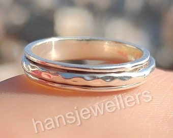 925 Sterling zilveren spinner ring, dunne band ring, zilveren ring, angst ring, bemiddeling ring, fidget ring, zilveren spinner ring, vrouwen ring