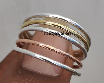 Juego de anillos apilables de plata de ley: bandas de metal mixtas, juego de 5