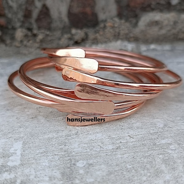 Adjustable Dainty Stacking Pure Copper Bangle Bracelet, Set Of 5 Bangle, Gift For Women Men Him Her Girl, Arthritis Healing Handmade Jewelry