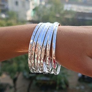 Stacking Bangle in Sterling Silver, Sterling Silver Bangle Set, Set of 7 Bangles, Thin Stacking, Bangles, Silver Bracelet Set, 7 Day Bangles