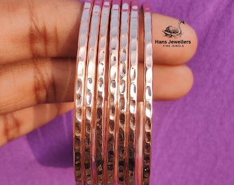 Handmade Hammered Copper Bangle Set of 7