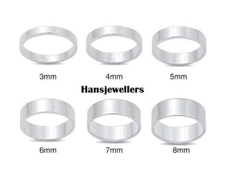 Solid .925 Sterling Silver Classic Flat Pipe Cut Wedding Bands For Men Women 3mm 4mm 5mm 6mm 7mm 8mm Widths