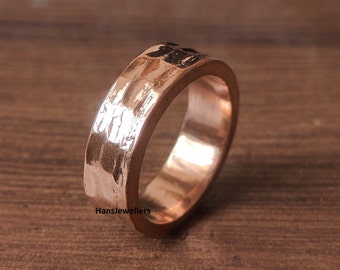 Handmade Hammered Copper Ring: Solid Textured Band, Boho Style