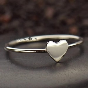 Dainty Sterling Silver Heart Ring: Minimalist Stacking Midi Ring