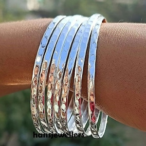 Stacking Bangle in Sterling Silver, Sterling Silver Bangle Set, Set of 7 Bangles, Thin Stacking, Bangles, Silver Bracelet Set, 7 Day Bangles