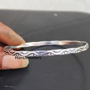 Hallmarked Sterling Silver Textured Bangle - Handmade 4mm Wide