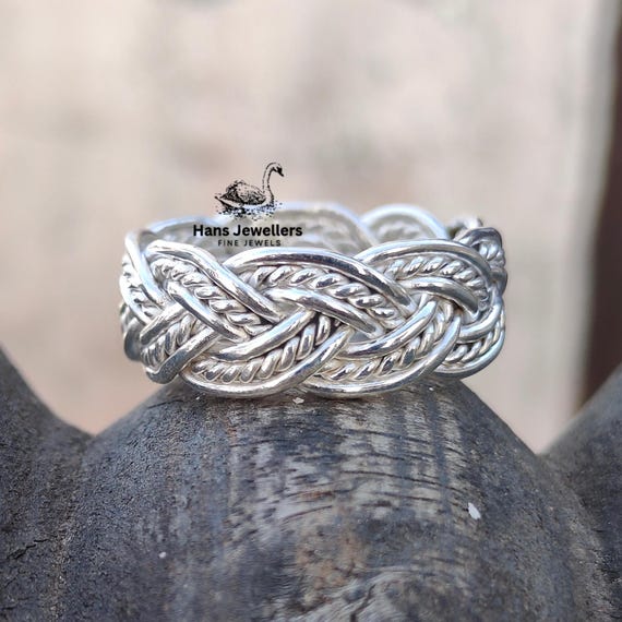 スターリングシルバー 編み込みリング スターリングシルバー編み込みリング：ハンドメイドロープデザイン