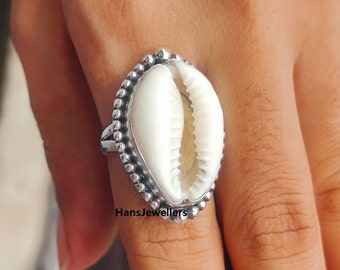 Bague Cauri Coquillage - Taille 50 - Argenté - Style Bohème Maritime