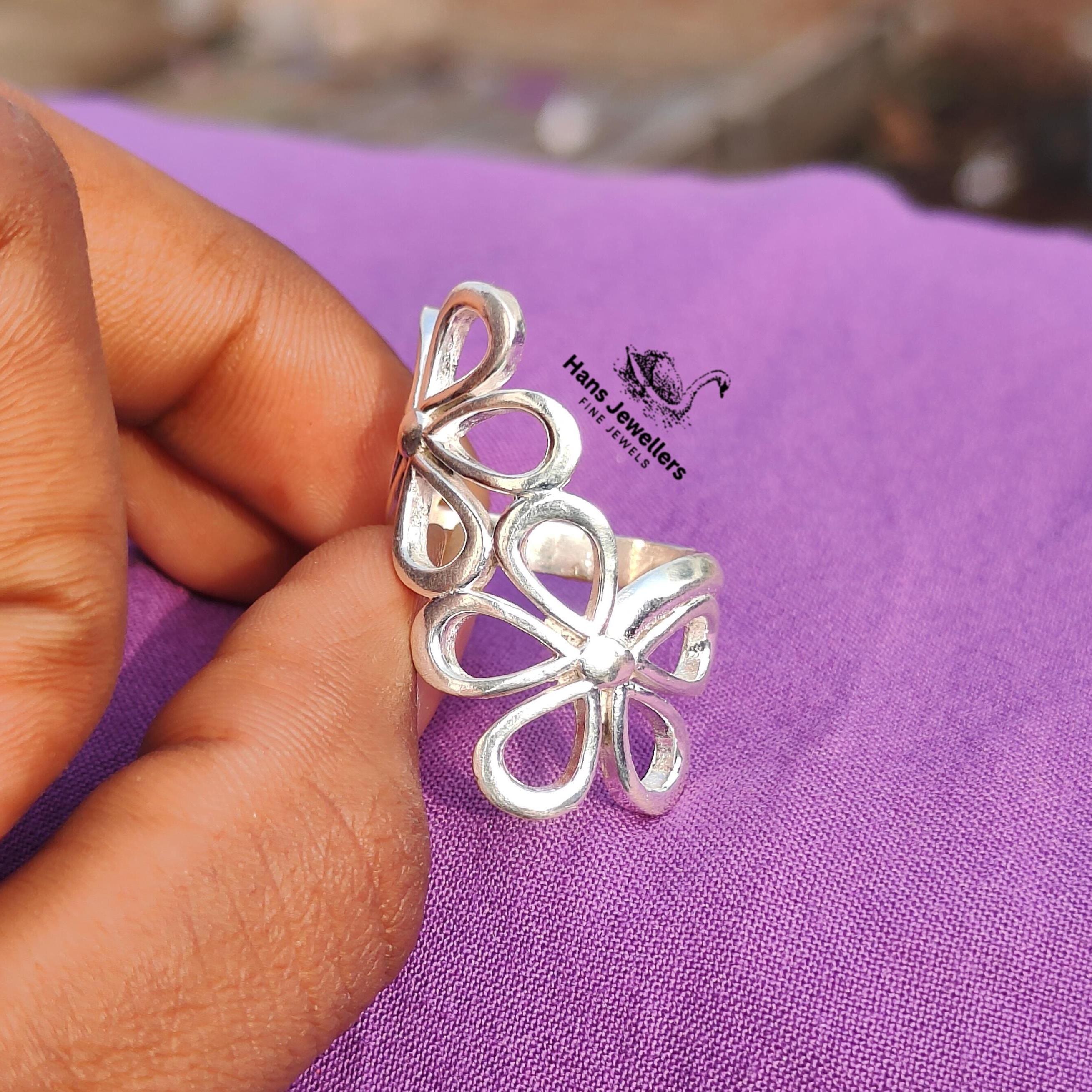BlingNook - Anello Donna Bohémien In Rame Argentato - Fiore Vintage Impilabile - Regalo Mamma - 4