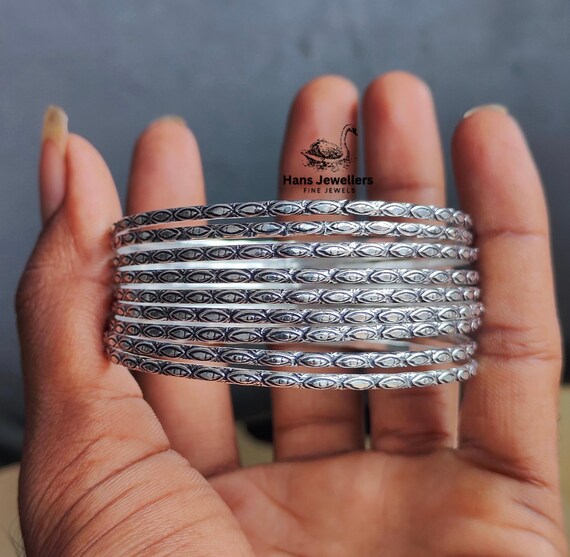 Sterling Silver Stacking Bangles: 9-piece Boho Bangle Bracelet Set