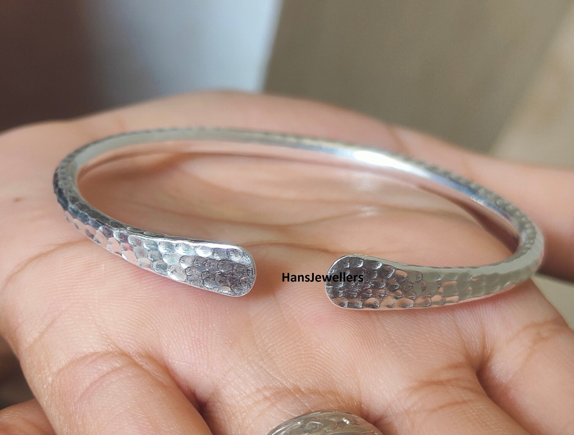 Hammered Sterling Silver Cuff Bracelet: Adjustable Stacking