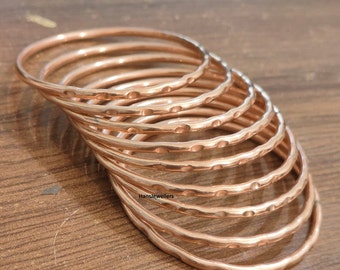 Set of 7 Hammered Solid Copper Bangles: Stacking Bracelets