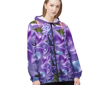 Purple and blue hyacinth blossoms with a few pink blossoms on windbreaker jacket (AOP), gifts for mom, Mother's Day gifts,  gifts for her