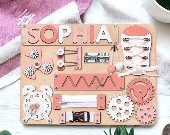 Personalized Wooden Busy Board, Name Puzzle Busy Board Personalized Baby Gift Baby Shower, Wooden Puzzle Montessori, 1st Birthday Gift - GT
