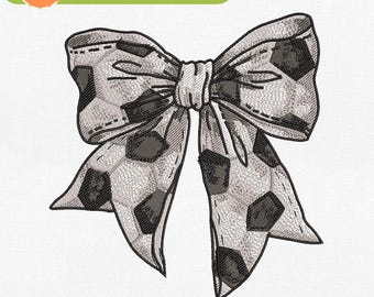 Soccer Bow Machine Embroidery File - Sports Ribbon Applique Design - Girly Soccer Design - Instant Download - Pes, Dst, Jef, Exp, Vp3