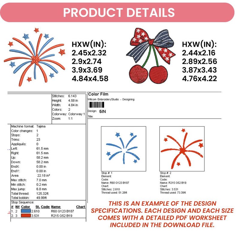 Peut inclure: Image de d&eacute;tails du produit avec des motifs de feux d'artifice et de cerises. Les feux d'artifice mesurent de 6.22x5.89 cm &agrave; 12.3x11.6 cm. Les cerises mesurent de 6.20x5.49 cm &agrave; 12.1x10.7 cm. Comprend les sp&eacute;cifications de conception.