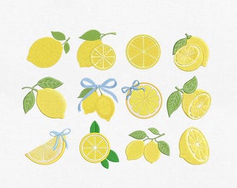 Coquette Lemon Bundle Mini Embroidery Design, Machine Embroidery File, Summer Fruit Bow Pattern, Instant Digital Download Pes Dst Exp
