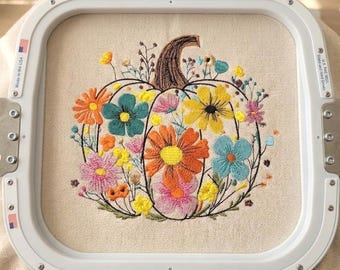 Floral Pumpkin Embroidery Design, Colorful Autumn Flowers Pattern Machine Embroidery File, Instant Download Dst Pes Exp Jef Vp3