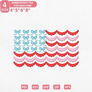 American Flag Bow Embroidery Design, American Flag 4th July Embroidery File, Bow Flag Embroidery, Instant Download, 4 Sizes, Pes Dst Jef Exp