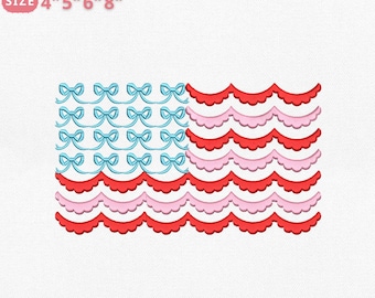 Amerikanische Flagge Schleife Stickdatei, Amerikanische Flagge 4. Juli Stickdatei, Bogen Flagge Stickerei, Sofort Download, 4 Größen, Pes Dst Jef Exp