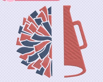 Cheer Megaphone Split Embroidery Design – Pom Pom Cheerleading Split Machine Embroidery File, Instant Download - Pes, Dst, Jef, Exp, Vp3