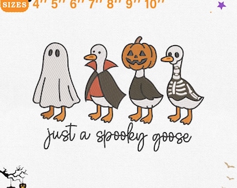 Spooky Goose Halloween Embroidery Design, Goose in Costumes with Pumpkin Machine File, 7 Sizes, Instant Download, Dst Pes Jef Vp3 Exp