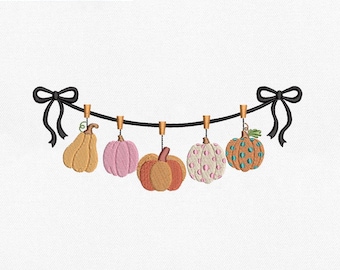 Wzór na girlandę dyniową Coquette Fall, pastelowe kropki w stylu preppy na Święto Dziękczynienia, kokarda w stylu shabby chic PES Dst Jef Vp3