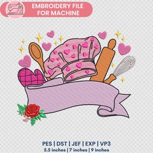 Diseño de bordado dividido para gorro de chef: archivo de bordado a máquina con herramientas de cocina, panadero, descarga instantánea - Pes, Dst, Jef, Exp, Vp3