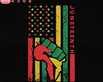 Juneteenth vlag borduurwerk ontwerpen, zwarte Afrikaanse Raise Hand machine borduurwerk ontwerpbestand, Instant Download, 4 maten, Pes Dst Jef Exp Vp3