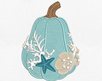 Patrón de máquina de calabaza de playa costera, estrella de mar, concha marina, coral, océano náutico otoñal, decoración de Acción de Gracias Pes Dst Jef Vp3
