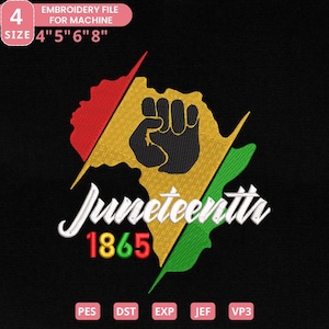 Diseño de bordado de la bandera del Juneteenth, diseño de bordado a máquina de la bandera africana negra de 1865, descarga instantánea, 4 tamaños, Pes Dst Jef Exp Vp3