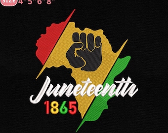 Juneteenth vlag borduurwerk ontwerpen, zwarte Afrikaanse Raise Hand 1865 machine borduurwerk ontwerpen, Instant Download, 4 maten, Pes Dst Jef Exp Vp3