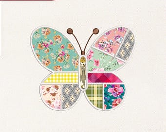 Patchwork Butterfly Applique Embroidery Design | Floral Spring Insect Pattern | Instant Download Digital File