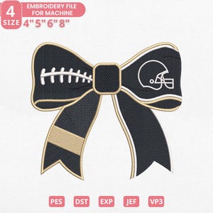 New Orleans Football Embroidery Design, Bow With Helmet Football Machine Embroidery File, 4 Sizes, Instant Download Dst Pes Jef Exp Vp3
