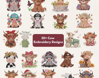 Baby Highland Kuh Stickerei Bundle 20+ Designs | Kinderzimmer Tier für Baby-Dusche-Datei | Süßer Bauernhof Tier Pes Dst Jef Vp3 | Sofort Download