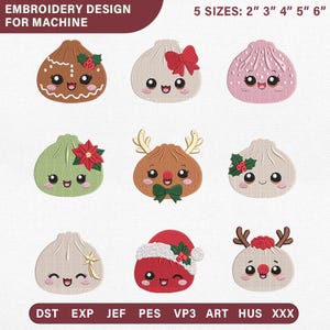 Motif de broderie Kawaii pour Halloween | Mini Bao Buns effrayants | Fichier de broderie Dim Sum Citrouille Fantôme Sorcière PES JEF VP3