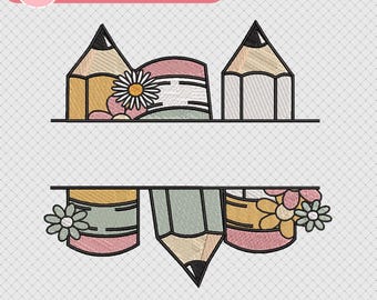 Teacher Flower Split Embroidery Design - Teacher Frame Machine Embroidery File, Teacher dst- Instant Download - Pes, Dst, Jef, Exp, Vp3