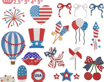 4th of July Embroidery Mini Designs Bundle, 17 Patriotic USA Machine Embroidery Files, Red White Blue Stitch, Instant Download,  Pes Dst Jef