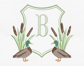 Mallard Duck Monogram Frame Embroidery Design, Southern Hunting Crest Machine Embroidery File, Instant Download, Pes, Dst, Exp