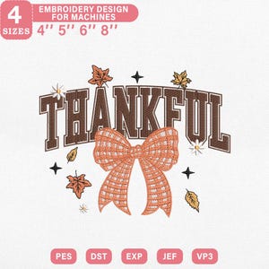 Thankful Autumn Embroidery Design, Bow and Leaves Machine Embroidery File, Instant Download Dst Pes Exp Jef Vp3