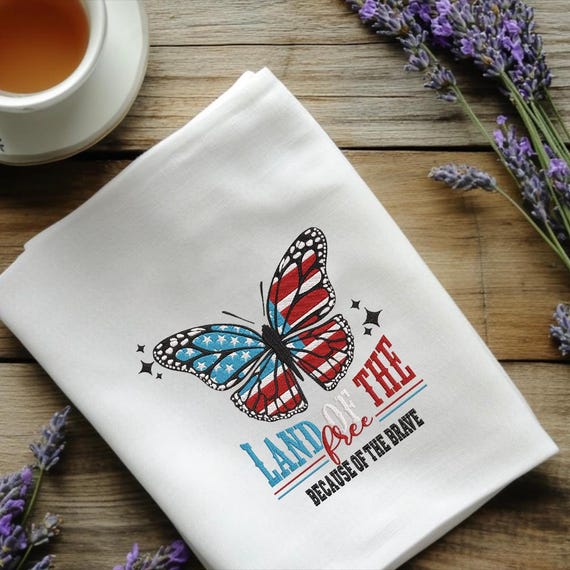 アメリカ国旗の蝶の刺繍デザイン、愛国的な蝶、独立記念日の機械刺繍