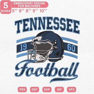 Tennessee Football Embroidery Design, Vintage Helmet Sports Logo Machine Embroidery File, 5 Sizes, Instant Download Dst Pes Jef Exp Vp3
