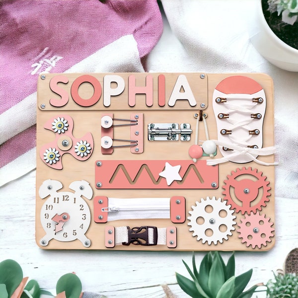 Personalized Wooden Busy Board, Name Puzzle Busy Board Personalized Baby Gift Baby Shower, Wooden Puzzle Montessori, 1st Birthday Gift