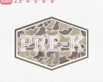 Pre-K Embroidery Design, Preschool Camo Lettering Back to School Machine File for Machine Embroidery, Instant Download, PES DST File