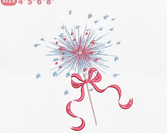 Sparkler Firework Embroidery Design with Bow, 4th of July Patriotic Embroidery File, 4 Sizes, Instant Download Dst, Pes, Exp, Jef, Vp3