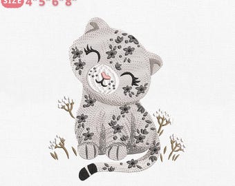 Kitten Floral Embroidery Design, Cute Pet Machine File, Adorable Animal File for Machine Embroidery, Instant Download, 4 Sizes, Pes, Dst