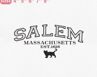 Salem Massachusetts Stickdatei, Witchy schwarze Katze Halloween Stickdatei für Maschine 5 Größe Sofortiger Download, PES DST Datei