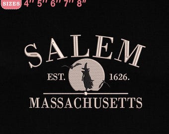 Motif de broderie sorcière de Salem, fichier de broderie Massachusetts Halloween lune Silhouette pour Machine 5 taille téléchargement immédiat, fichier DST PES