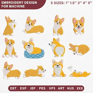 Mini Corgi Dog Machine Pattern Bundle, Cute Puppy Sploot Art, Kawaii Dog Mom Gift Digital Download Pes Dst Jef Vp3